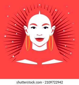 Portrait of a happy redheaded woman. Avatar of face for social media. Diversity. Vector illustration in flat style