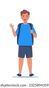 Portrait of happy school boy with backpack. Boy kid. Back to school. Vector illustration