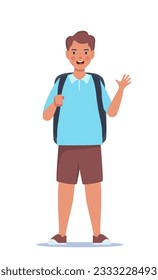 Portrait of happy school boy with backpack. Boy kid. Back to school. Vector illustration