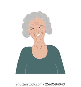 Portrait of a happy senior retired woman. Smiling grandma face. Avatar of an elderly lady, vector isolated illustration