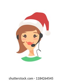 Portrait of happy smiling customer support phone operator. Call center worker with headset. Cartoon vector illustration caucasian women agent