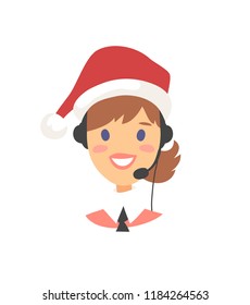 Portrait of happy smiling customer support phone operator. Call center worker with headset. Cartoon vector illustration caucasian women agent