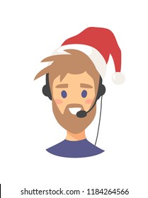 Portrait of happy smiling customer support phone operator. Call center worker with headset. Cartoon vector illustration caucasian men agent