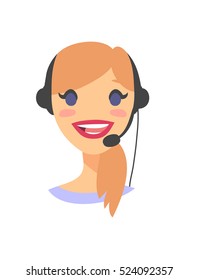 Portrait of happy smiling customer support phone operator. Call center worker with headset. Cartoon vector illustration women agent