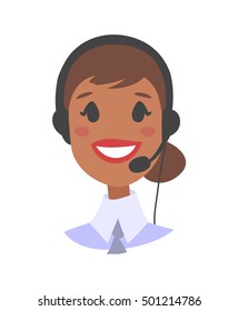 Portrait of happy smiling female customer support phone operator. callcenter worker with headset. Cartoon vector illustration woman agent