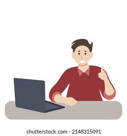 Retrato de estudiante feliz con portátil, vector plano aislado en fondo blanco