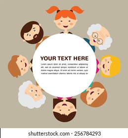 Portrait of happy stylish family. Parents and kids.  vector illustration
