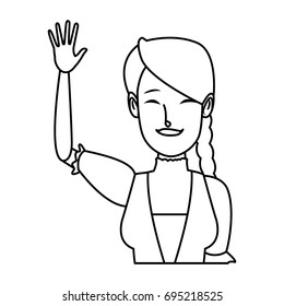 portrait happy swiss woman waving hand