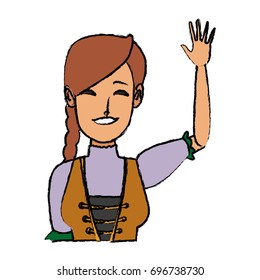 portrait happy swiss woman waving hand
