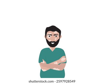 Portrait of a happy young man with vitiligo. Close up of man with skin disorder. male character with vitiligo. Vector illustration on isolated background.