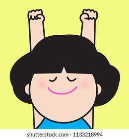 A Portrait Of A Happy Young Woman With Her Hands Up Over Yellow Concept Card Character illustration