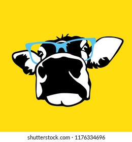 Portrait of head of cow, sign vector symbols, icon in black, blue and yellow color