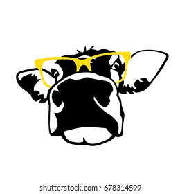 Portrait of head of cow, sign vector symbols, icon in black and yellow color