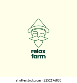 cabeza de retrato agricultor hombre viejo que agricultura líneas de barba larga y bigote arte diseño de logo simple gráfico de iconos plantilla