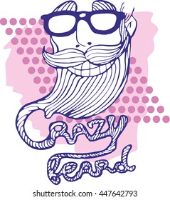 portrait head of a trendy hipster with a big beard with glasses and bow tie