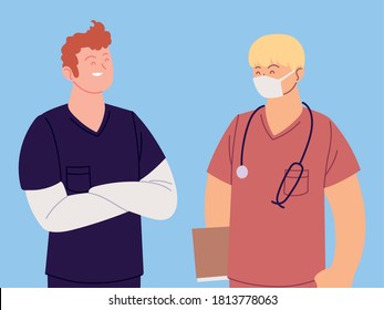 portrait of healthcare workers, doctors and nurses vector illustration design