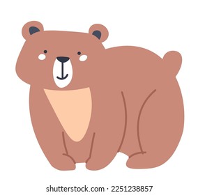 Portrait of heavy mammal, isolated bear animal with furry coat and cute muzzle expression. Omnivorous species in wilderness or zoo park. Wildlife strong and large creature. Vector in flat style