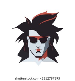 Portrait of Heavy metal vocalist. Rocker vector illustration. Hard rock singer.