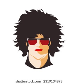 Portrait of Heavy metal vocalist. Rocker vector illustration. Hard rock singer.