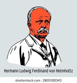 Portrait of Hermann von Helmholtz, the great 19th-century German physicist and physiologist. Hand-drawn vector illustration.