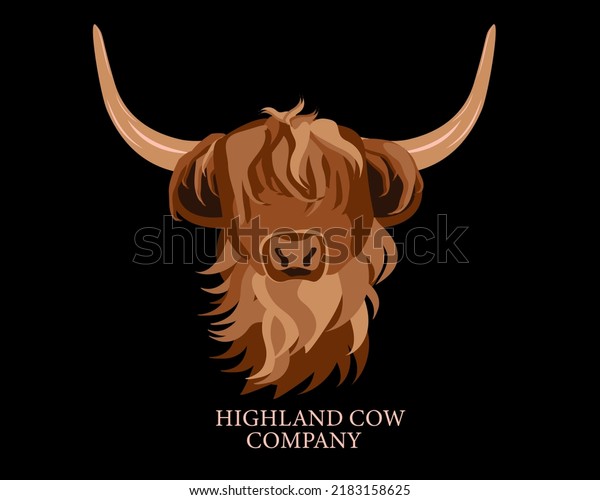 Portrait of\
Highland cattle, cow. Cute head of Scottish cattle isolated on\
brown background. Design element for logo, poster, card, banner,\
emblem, t shirt. Vector\
illustration.