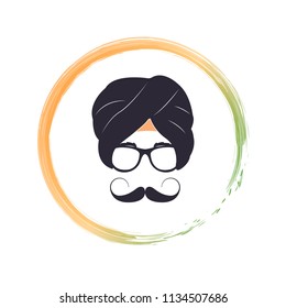 Portrait of Hindu man in glasses and national headdress - Turban. People icon. Vector illustration.