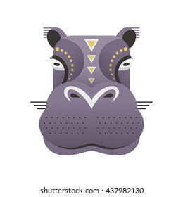 Portrait of a hippo made in trendy flat style vector. African animal. Safari label or t-shirt design with cute animal character.
