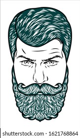 Portrait of a hipster with a beard and mustache, barber shop, fashion 2020