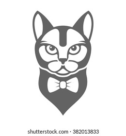 Portrait of Hipster Cat with Bow Tie Isolated on White Background. Vector