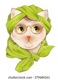 portrait of the hipster cat with glasses and  silk scarf