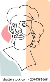 Portrait of hipster men. Line art vector