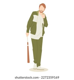 retrato de hombres hipster posando con ropa elegante y sosteniendo ilustración de bate de béisbol