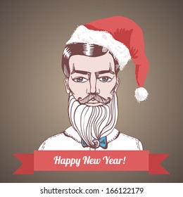 Portrait of a hipster Santa and place for your text. Vector illustration. Hipster style.