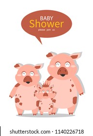 
Portrait hog family on baby shower invitations cards, poster, greeting, template, animals,wild boars,pig,Vector illustrations 

