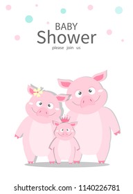 Portrait hog family on baby shower invitations cards, poster, greeting, template, animals,wild boars,pig,Vector illustrations 