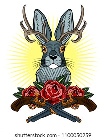 Portrait of a horned rabbit in a vintage style