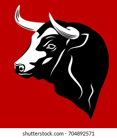 Portrait of a horned terrible  Bull. Abstract image, logo, icon