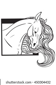Portrait of a horse coloring. Geometric figure. Spun mane.