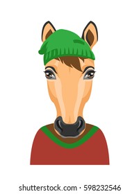 Portrait of a horse in a hat and sweater