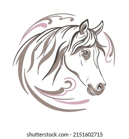 Portrait of a horse head with abstraction. Face. Emblem, logo. Line art