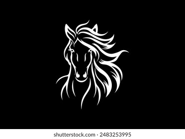 Portrait of a horse with a mane in a minimalist style. Vector illustration	