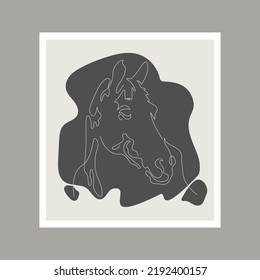 A portrait of a horse in one-line style hand drawing. Horse head on an abstract background. Vector illustration.
