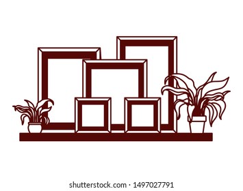 portrait and houseplants in shelf