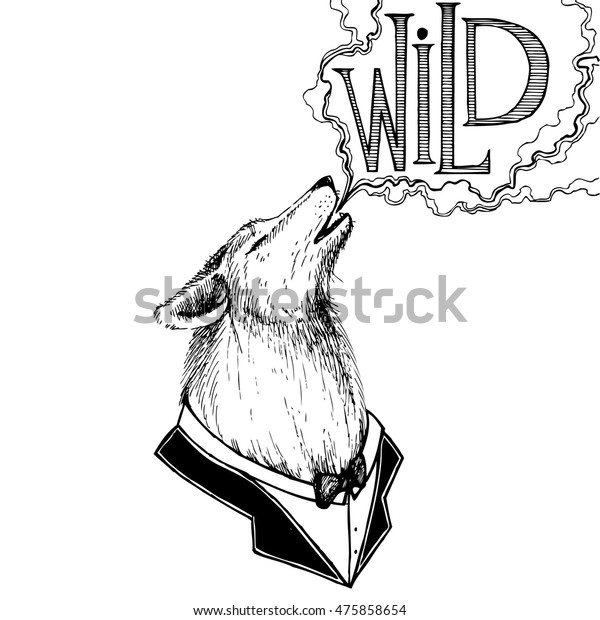 Portrait Howling Wolf Tuxedo Speech Wild 库存矢量图（免版税）475858654 | Shutterstock