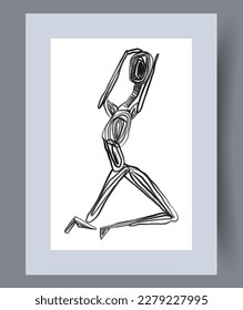 Portrait human asymmetry body wall art print. Printable minimal abstract human poster. Wall artwork for interior design. Contemporary decorative background with body.