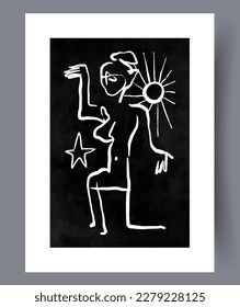 Portrait human creative dance wall art print. Printable minimal abstract human poster. Wall artwork for interior design. Contemporary decorative background with dance.