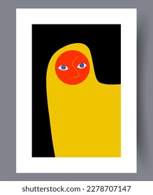 Portrait human surreal face wall art print. Printable minimal abstract human poster. Wall artwork for interior design. Contemporary decorative background with face.
