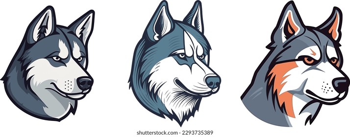 Portrait of a husky dog. Head of Husky. Vector illustration. Dogs with different skin tones. Siberian husky.