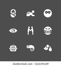 portrait icon. 9 portrait set with men couple, dog, rich and eye vector icons for web and mobile app