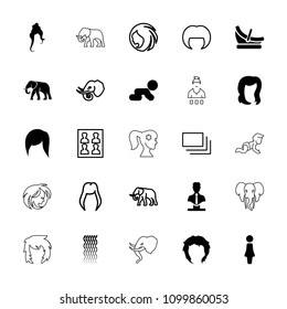 Portrait icon. collection of 25 portrait filled and outline icons such as elephant, woman, woman hairstyle, hairstyle, bust. editable portrait icons for web and mobile.
